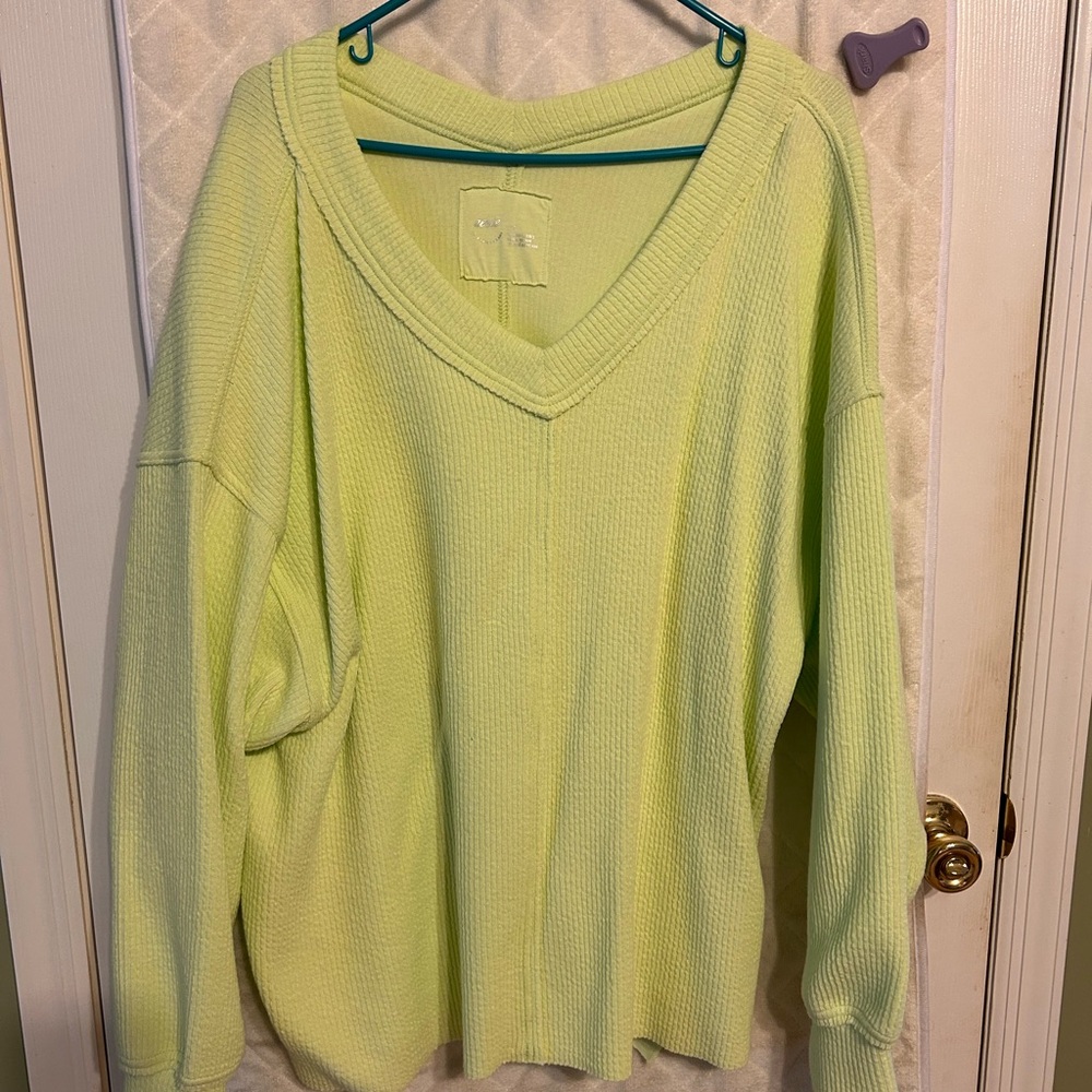 Aerie Light Green V-Neck Sweater